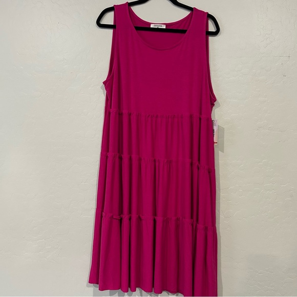 Zenana Women’s Sleeveless Tiered Tank Dress 2X Magenta Pink Soft Stretch NWT - Picture 1 of 5